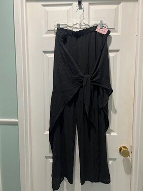 Serra Black Wide-Leg Tie Front Beach Pants